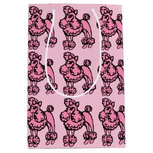 Moyen Sac cadeau d'anniversaire rétro rose caniche franç