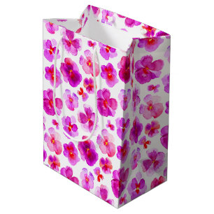 Moyen Sac cadeau d'art viola rose blanc d'aquarelle