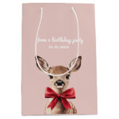 Moyen Sac cadeau de Cerf Rose et Rouge | Fête d'annivers (Devant)