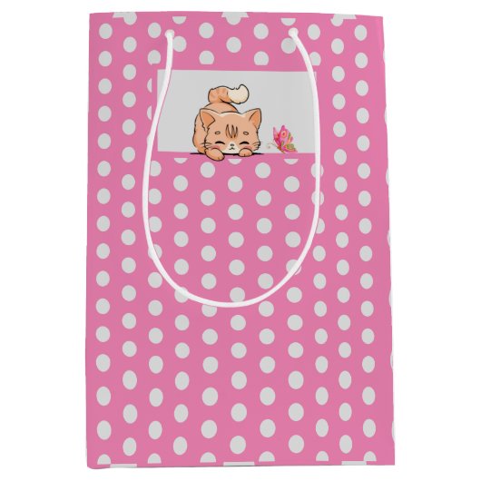 Moyen sac cadeau de chat rose (Devant)