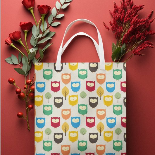 Moyen Sac cadeau de chouette de dessin multiple