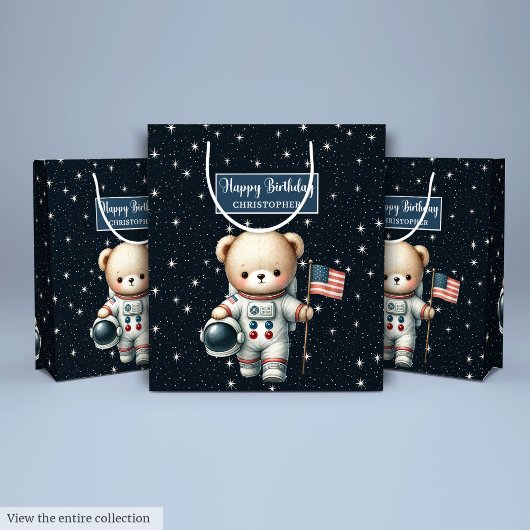 Moyen Sac cadeau de l'astronaute Teddy Bear pour garçon 