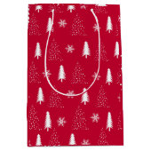 Moyen Sac cadeau de Noël blanc Snowflakes Red (Devant)