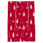 Moyen Sac cadeau de Noël blanc Snowflakes Red (Dos)