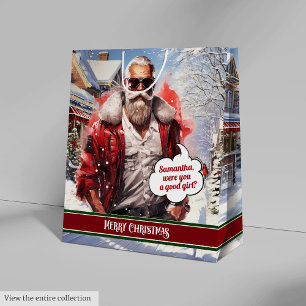 Moyen Sac Cadeau de Noël Nom Personnalisé Cool Santa Mon
