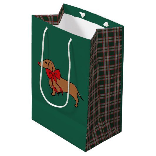 Moyen Sac cadeau de Noël rétro teckel (Devant Angle)