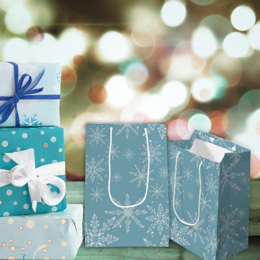 Moyen Sac cadeau de vacances pour flocon de neige bleu e