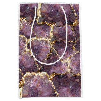 Moyen Sac cadeau en cristal violet avec collage doré