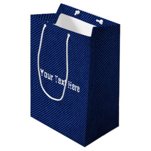 Moyen Sac cadeau en faux denim bleu avec texte personnal