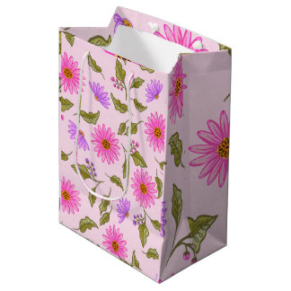 Moyen Sac cadeau en papier à motif floral rose en dentel