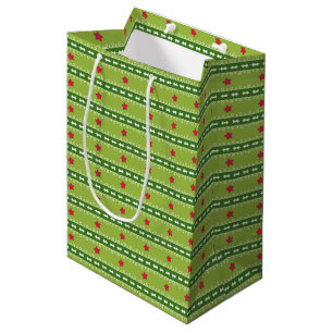 Moyen Sac cadeau Etoiles Vertes et Roses