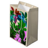 Moyen Sac cadeau Feuille vert et rose (Dos Angle)