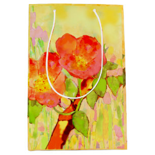 Moyen Sac Cadeau Fleurs Roses Jaunes Églantier