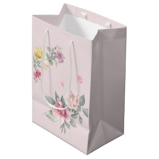 Moyen Sac Cadeau Floral Rose Aquarelle Rose Pâle