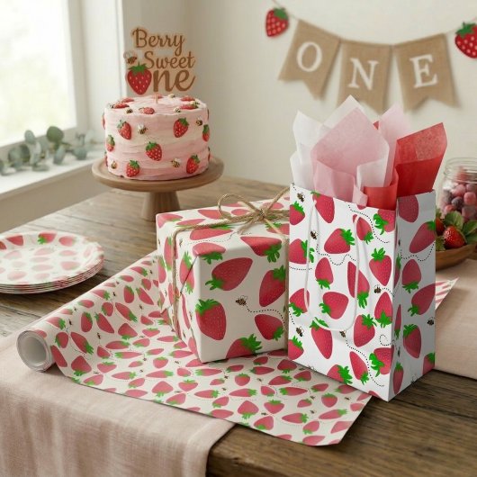 Moyen Sac cadeau Fun Red Strawberry et Bee
