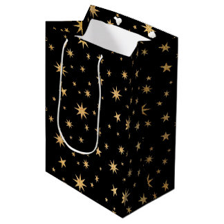 Moyen Sac cadeau Gold Stars - Arrière - plan noir