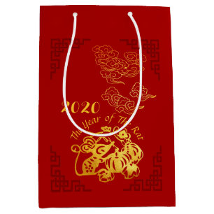 Moyen Sac cadeau Golden Chinese Paper-cut Rat Year 2020