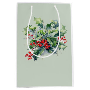 Moyen Sac cadeau Holly Feuilles & Berries