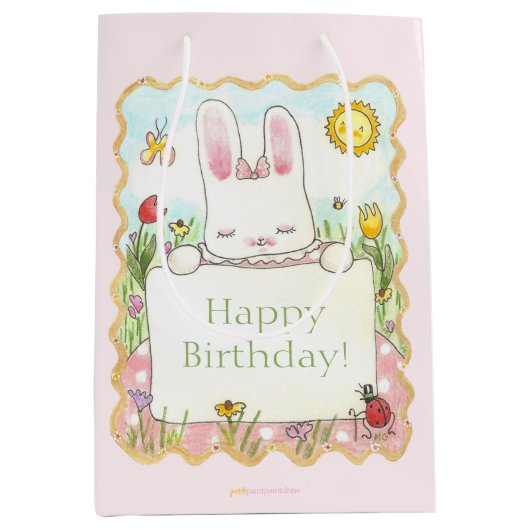 Moyen Sac cadeau lapin rose (Devant)