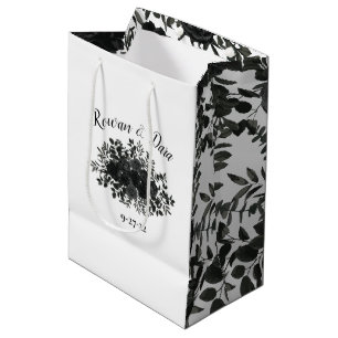 Moyen Sac cadeau Mariage gothique Rose blanc et noir