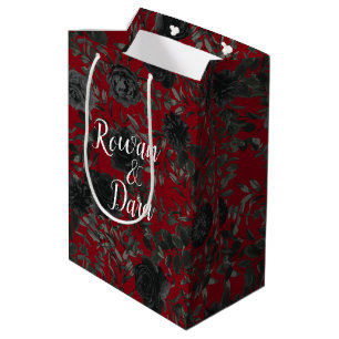 Moyen Sac cadeau Mariage gothique Rose rouge et noir