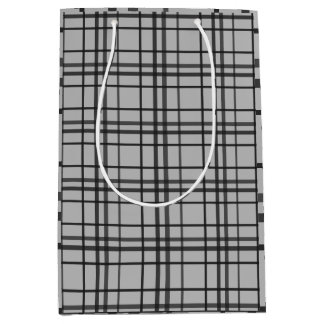 Moyen Sac cadeau minimaliste motif noir gris