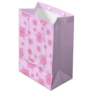 Moyen Sac Cadeau Monochrome Floral Tropiques Festifs Ros