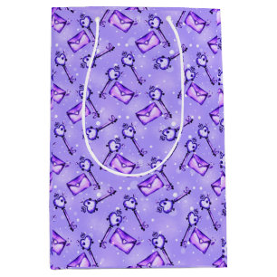 Moyen Sac Cadeau Motif Lettres d'Amour Violettes & Clés