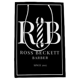 Moyen Sac cadeau noir blanc moderne en barbier