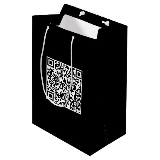 Moyen Sac Cadeau Noir Personnalisé avec Code QR Marque (Devant Angle)