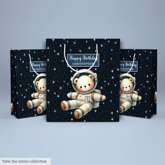 Moyen Sac cadeau Ours de l'espace mou pour la fête d'ann