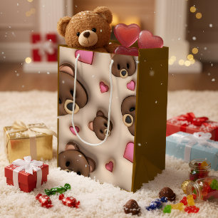 Moyen Sac Cadeau Ourson Mignon & Cœurs