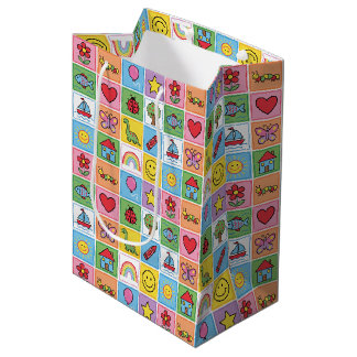 Moyen Sac Cadeau Patchwork d'Icônes Colorées pour Enfant