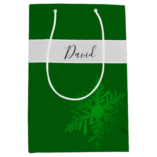 Moyen Sac cadeau personnalisé vert Snowflake (Devant)