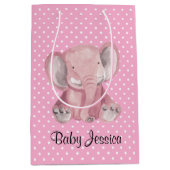Moyen Sac cadeau Pink Elephant Polka Dot Design (Devant)