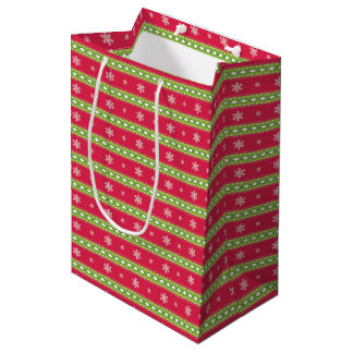 Moyen Sac cadeau pour ornements rose et vert et flocons 