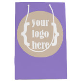 Moyen Sac Cadeau Promotionnel Violet Uni avec Logo Blanc (Devant)