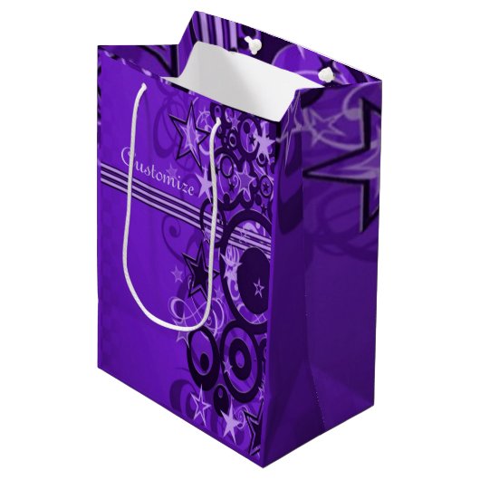 Moyen Sac cadeau Retro Circles & Étoiles violet (Devant Angle)