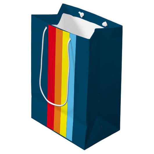 Moyen Sac cadeau Retro Stripes (Navy Blue Multi) (Devant Angle)