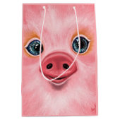 Moyen Sac cadeau rose avec cochon bébé - Smile (Devant)