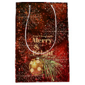 Moyen Sac cadeau rouge de Noël avec flocons de neige (Devant)