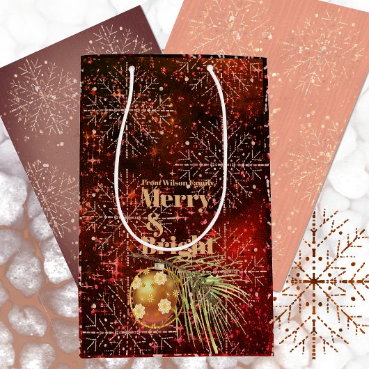 Moyen Sac cadeau rouge de Noël avec flocons de neige