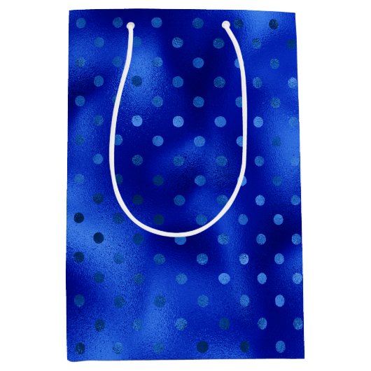 Moyen Sac cadeau Royal Blue Foil Polka Dot Hanoukka Medi (Devant)