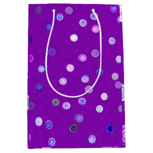 Moyen Sac cadeau violet à spirales et pois torsadés