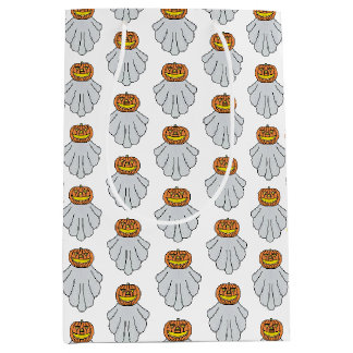 Moyen Sac de cadeau Citrouille Fantôme (blanc)