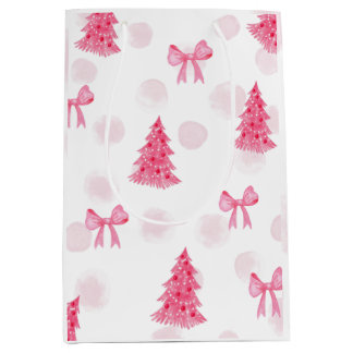 Moyen Sac de cadeau d'arbre de Noël rose 