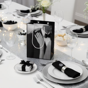 Moyen Sac de cadeau de mariage noir et blanc de luxe