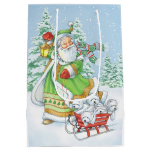 Moyen Sac de cadeau de Noël de Westie "bruit joyeux" pa