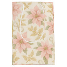 Sac de cadeau de vacances Poinsettia Rose Tendre