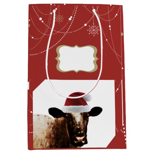 Moyen Sac de cadeau de vache à Noël (Devant)